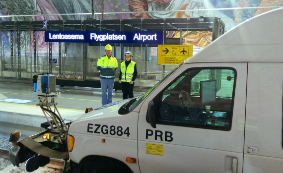 This picture is from the new terminal at Helsinki International Airport. From left Senior Advisor Jukka Saukkonen of VR-Track and Heli Tuominen also VR-Track. Jukka has been in charge of the annual clearance survey since 2010, but he is now handing over responsibilities to Heli. Heli has been responsible for Track Safety for the entire survey this year.