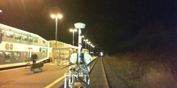 This picture shows a passenger station in Toronto, Ontario, taken on a night survey in November. L-KOPIA and LKO uses two different laser systems, the Z+F and LMS Clearance Laser Systems. It is the LKO/L-KOPIA LMS system shown in this picture. 