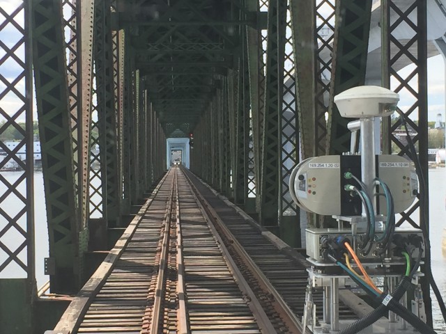 The L-KOPIA Excursion Laser Truck surveying the Kennebec River Bridge in Bath, Maine. 