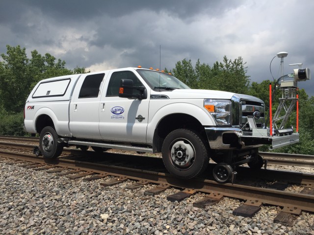 The new 2016 L-KOPIA F-350 Laser Truck on track outside Joliet, Illinois.