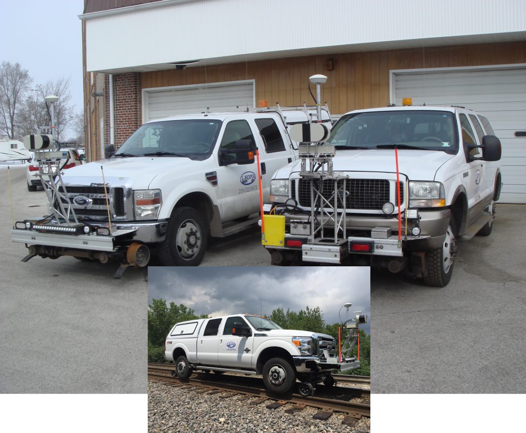 The three (3) L-KOPIA Laser Cars, two outside our Shop in Crown Point, IN and the new 2016 F-350 on track in Joliet, IL in August 2016.